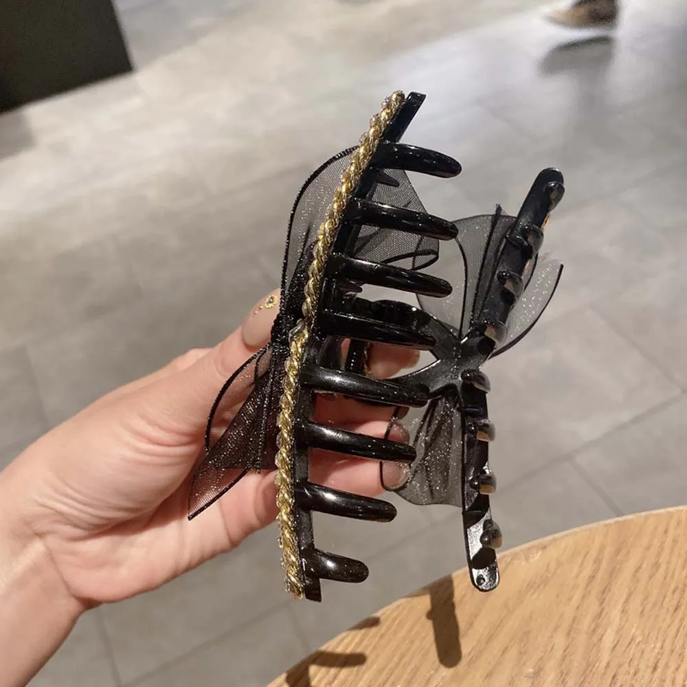 

Elegant Temperament Net Yarn Bowknot Hairpin Shiny Rhinestone Hair Claw Grab Clip Fashion Women Headwear