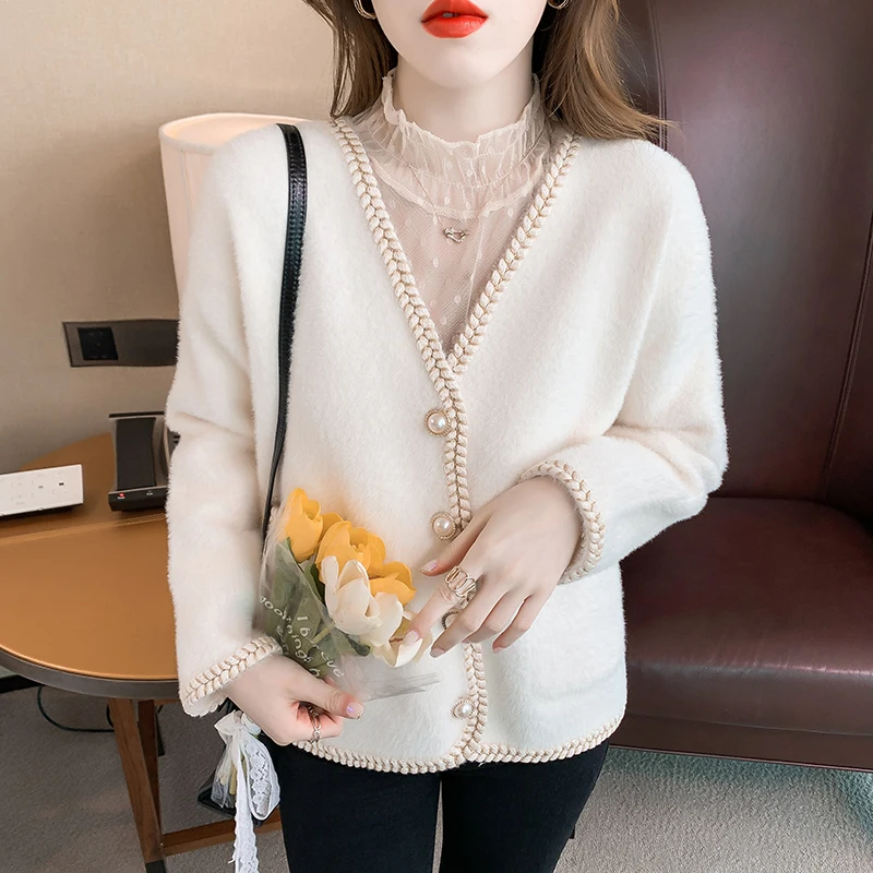 

Autumn Winter Sweater Coat Knitted Cardigan Casual Loose Cardigan Femme Manche Longue Pastel Chic Cardigan Largo Mujer