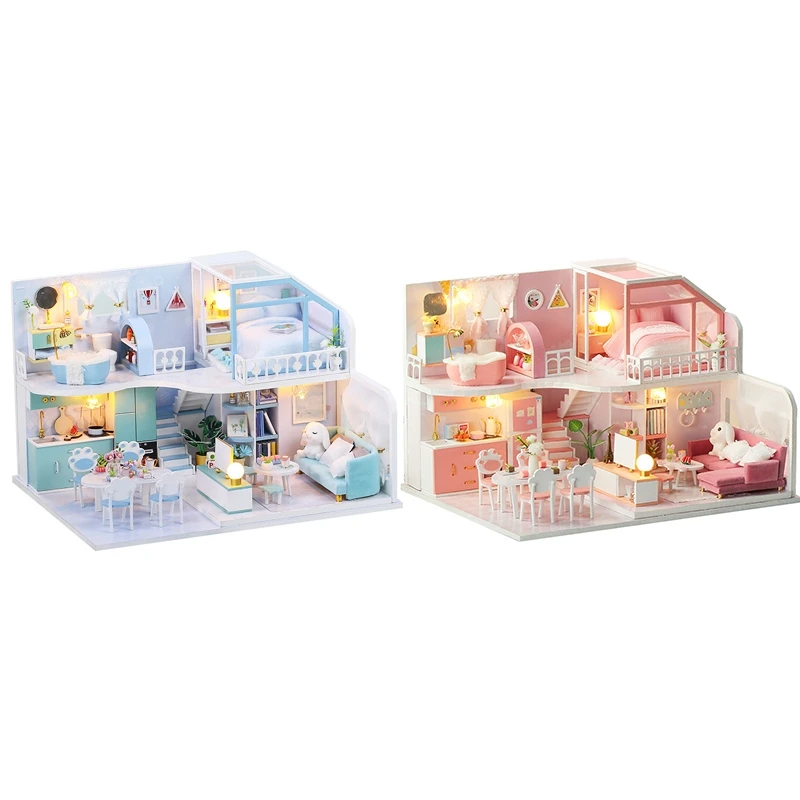 

DIY 3D Wooden Doll House Miniature Dollhouses Set Furniture Kit with LED Toys for Children Gift