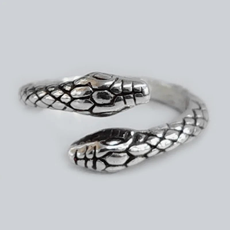 

Vintage Double Head Snake Rings Men's Women Opening Resizable Punk Hip Hop Ring Jewelry Rap Rock Culture Animals Shape Rings