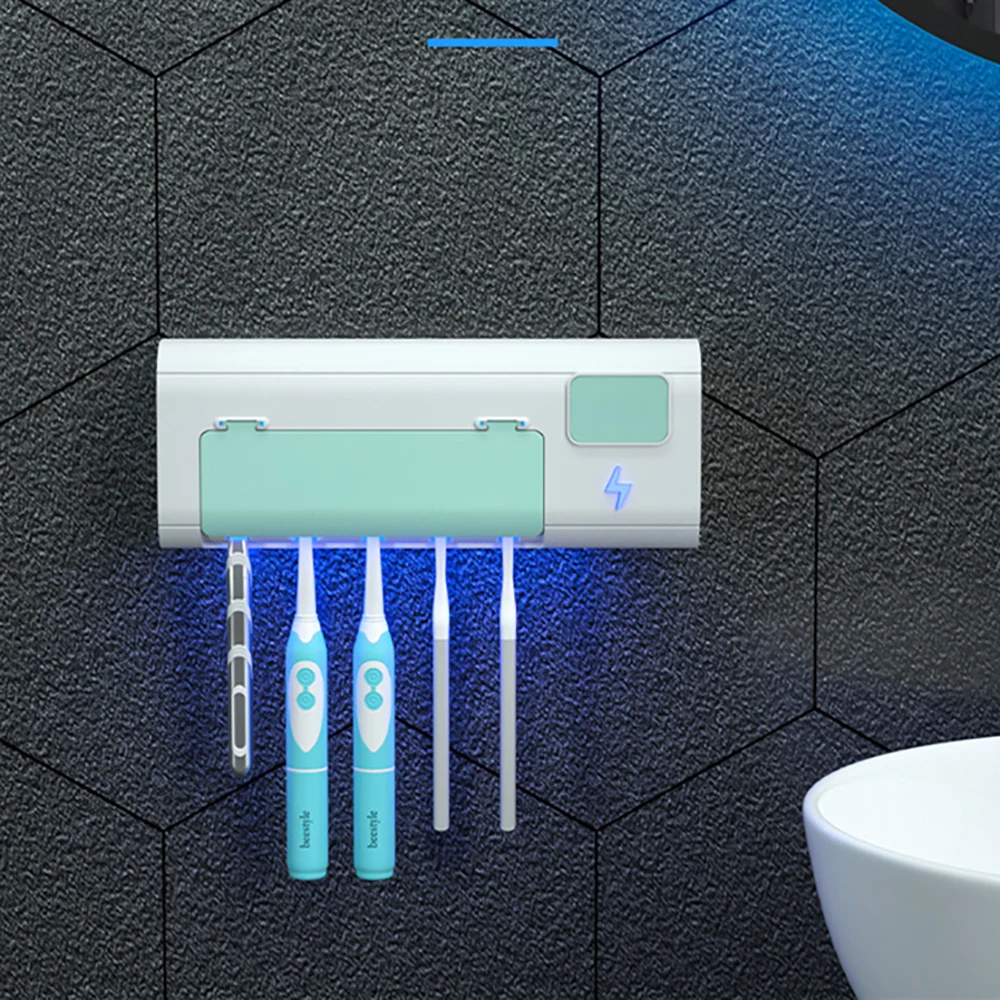 

USB Rechargeable Universal Smart UVC Toothbrush Sterilizer Wall Mounted Holder Rack for Sterilize Toothbrush and Remove Bacteria