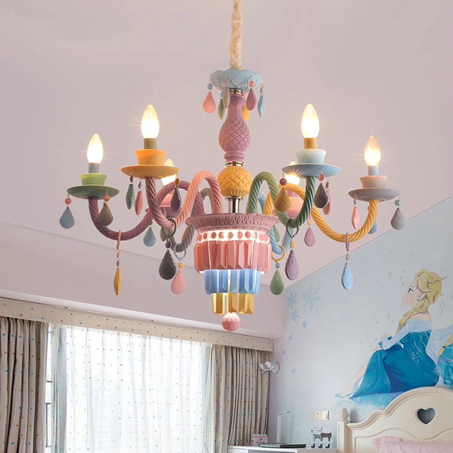 Modern Creativity Crystal LED Chandelier Macaron Color Droplight Luminaire light fixture for Kids Room Children Room Girl's Room