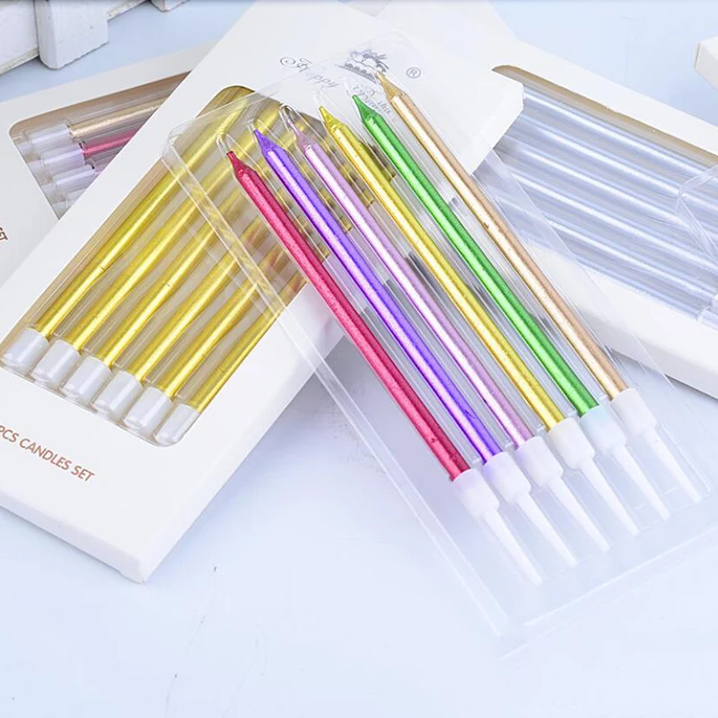 1 Набор длинные тонкие свечи для торта металлические дня рождения в подставках