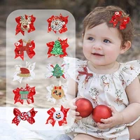 fashion baby girls hair accessories kids glitter bowknot with cartoon pattern hairpin christmas decoration photography props