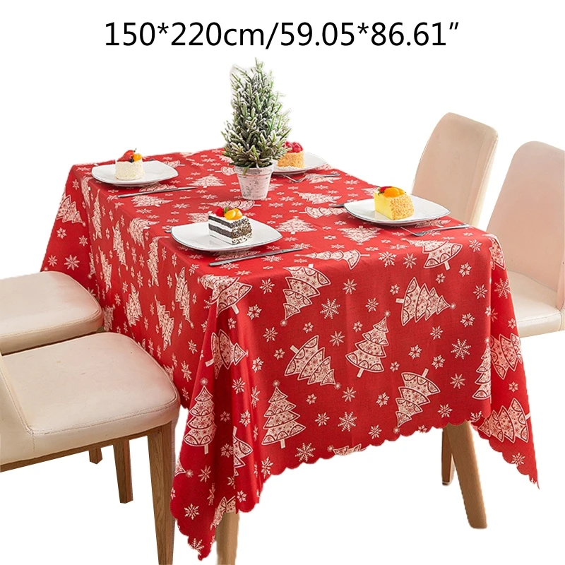 

Christmas Tablecloth Snowflake Tree Print Washable Table Cover for Home Decor 67JB