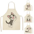 1 шт. Кухонный Фартук с животными, милые Мультяшные Коты, хлопковые льняные фартуки без рукавов для женщин, инструменты для уборки дома