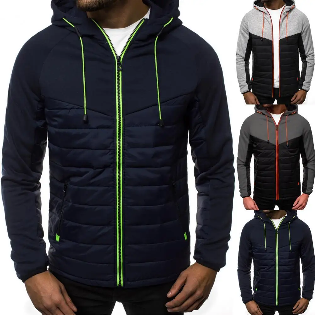 

2021 Fashion Warm Military StyleÂ Autumn Winter Men Casual Long Sleeve Hoodie Zip Color Block Pockets Hooded Coat