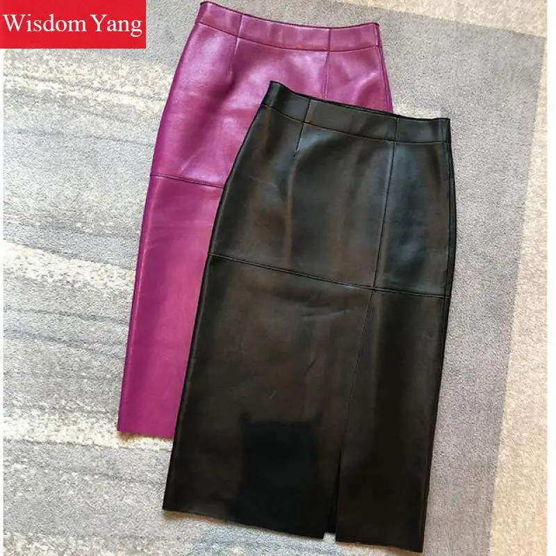 Овечья шкура высокого качества из натуральной кожи с запахом юбки высокой талией