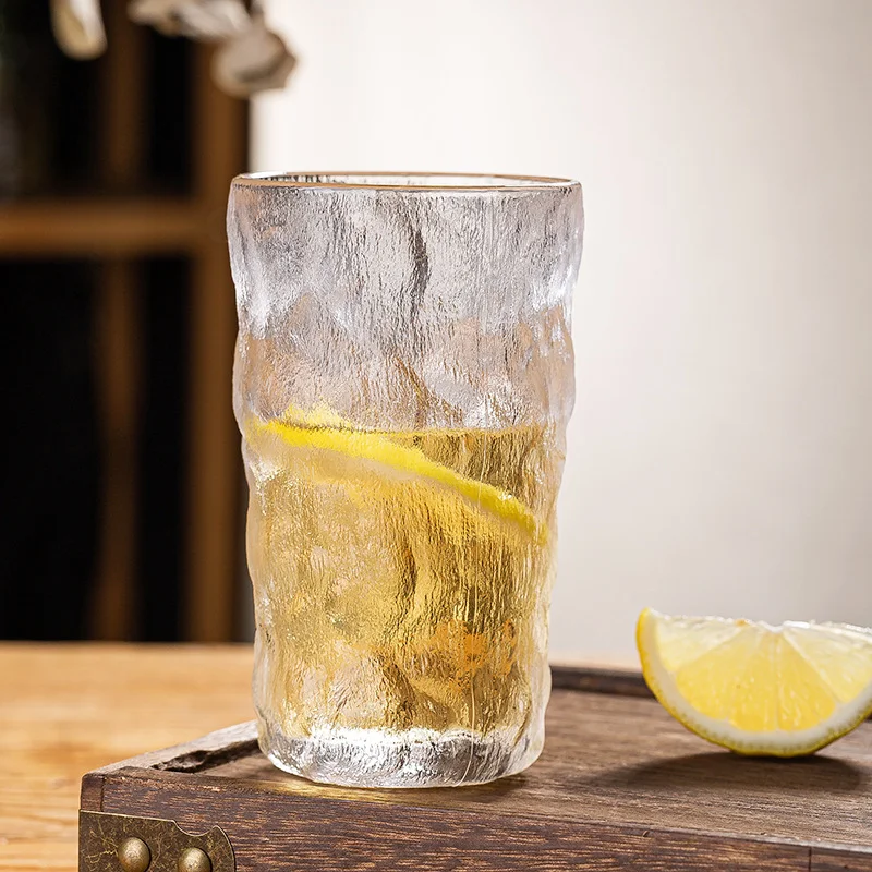 

2021 New Glass Beer Glass Ice Pattern Glass Glacier Hammered Glass Creative Water Glass Thick Bottom Whiskey Glass Gift