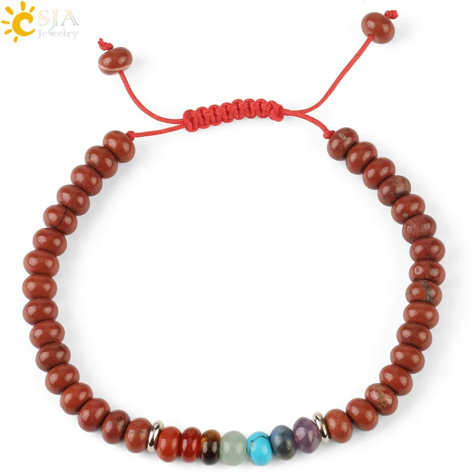 Red Jasper Csja натуральный камень бусина для счет 7 Чакра бисерные браслеты целебный Фиолетовый Кристалл Лапис плетеный браслет для женщин мужчин G226 - Окраска металла: Red Jasper
