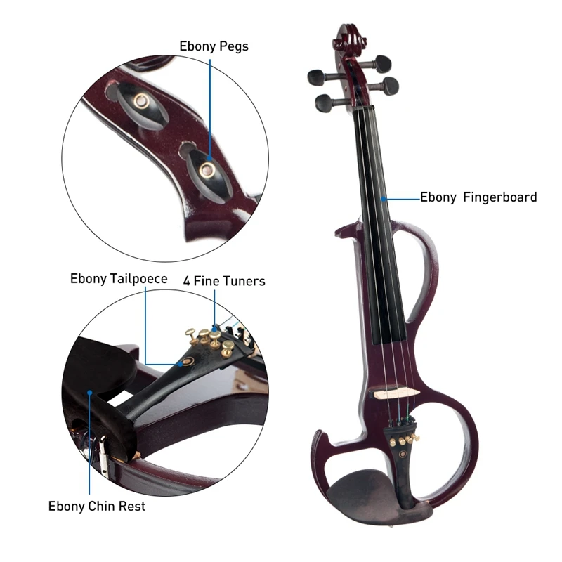 

Electric Violin Solidwood 4/4 Full Size Violin with Case Bow Earphone Rosin Silent Violin