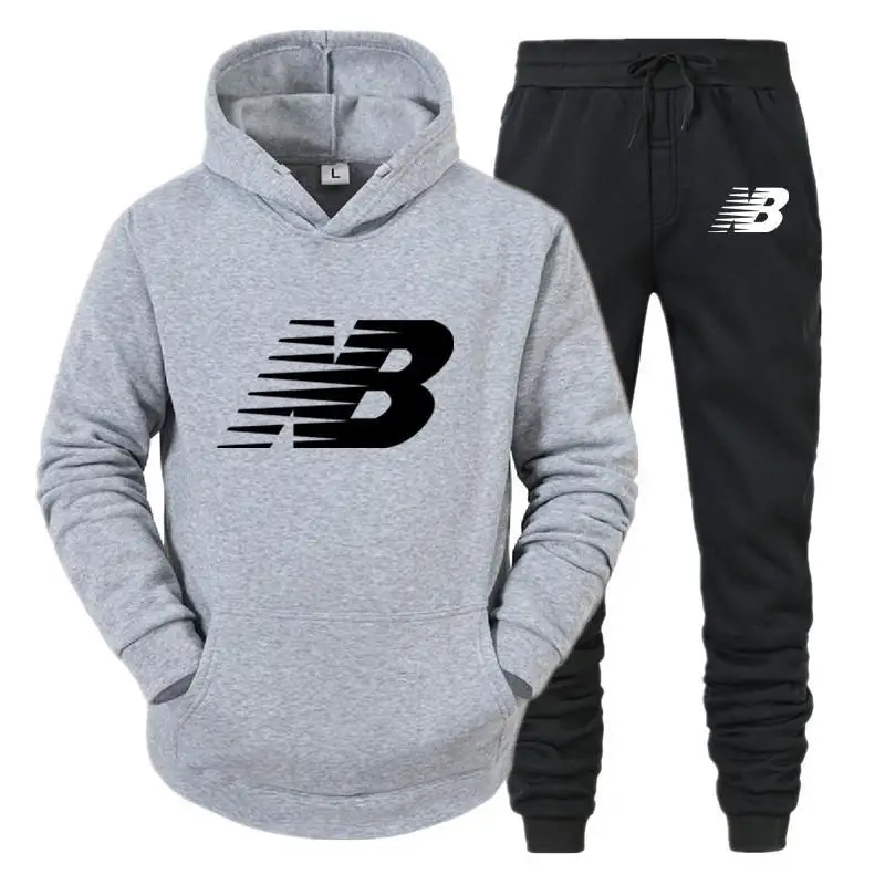 

Tracksuit Men Fashion Hoodies Men Suits Brand NB Sets Men Sweatshirts+Sweatpants Autumn Winter Fleece Hooded Pullover