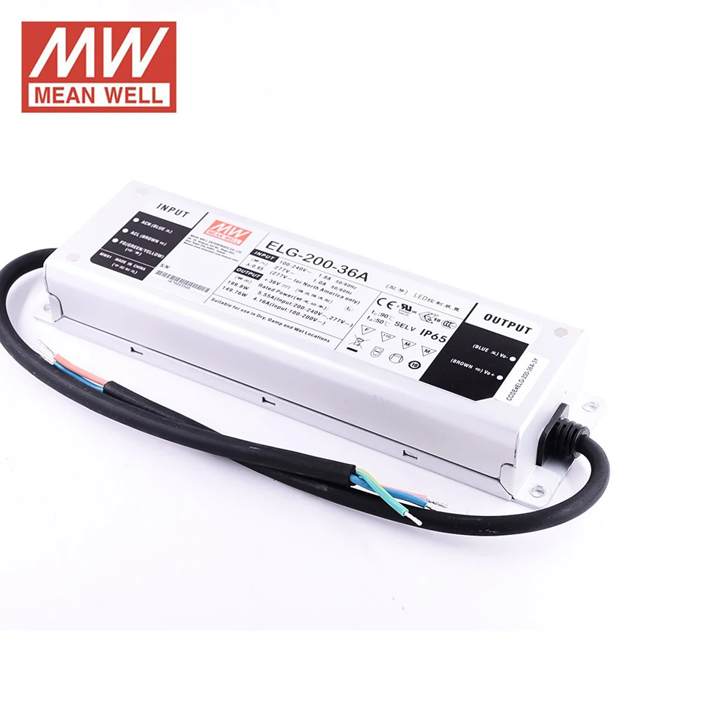 Оригинальный источник питания MEAN WELL ELG 200 36A 3y 200W 36V 5.55A IP65 Meanwell регулируемый