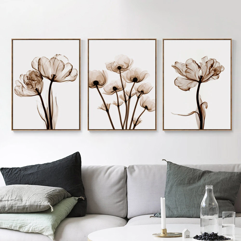 

Elegant Poetry Modern 3pcs Transparent Flower A4 Canvas Painting Art Print Poster Picture Home Wall Decor Wall Decoration Simple