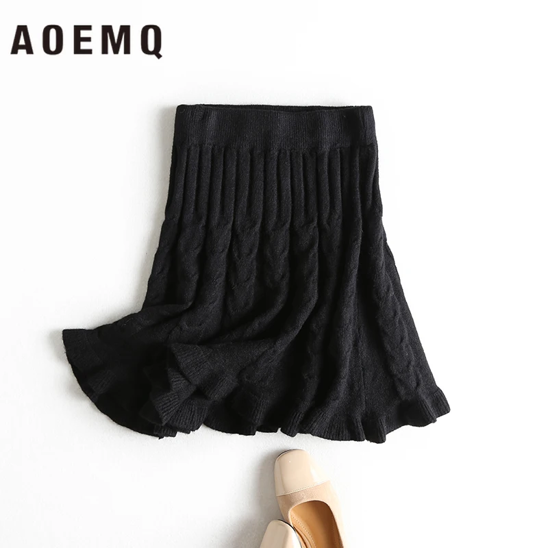 AOEMQ/повседневные юбки; 3 цвета; однотонные драпированные юбки-русалки с волнами рыбы; хлопковые зимние теплые плотные юбки для девочек; женская одежда
