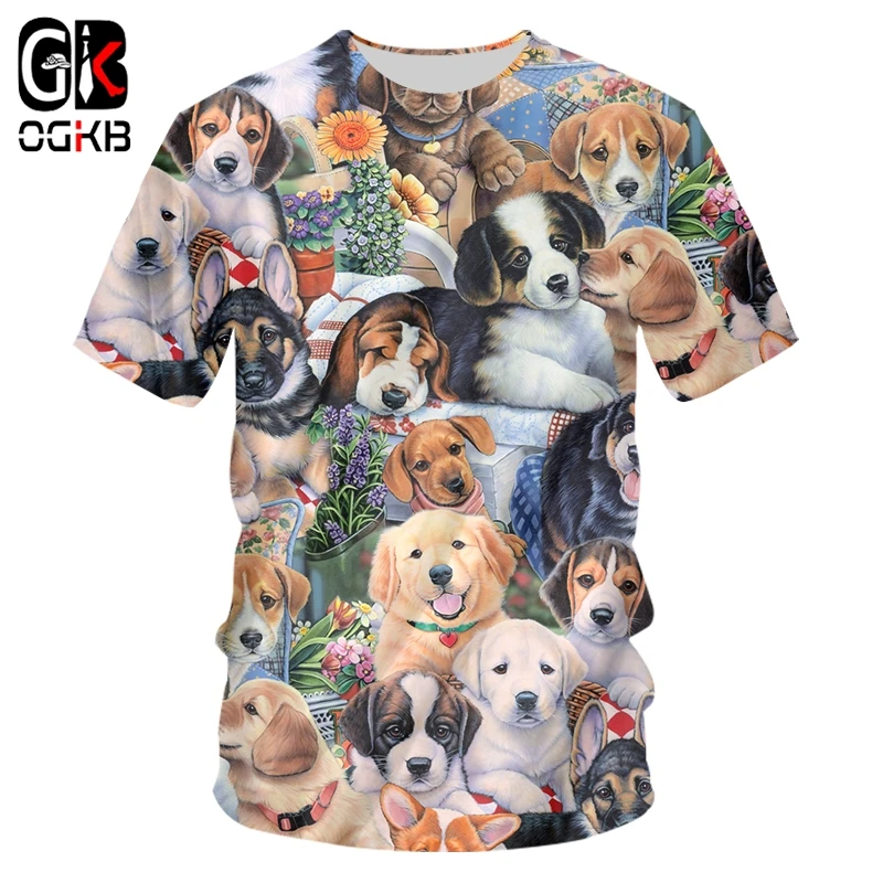 

OGKB 3D Cool Cute Dog Print Tshirt Men's O-neck T Shirts Summer Quality Animal Short Sleeve Hip Hop Harajuku Top Drop Ship