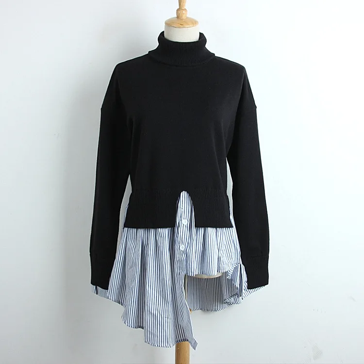 Свитер с имитацией двух предметов 2019 женский черный белый свитер высоким