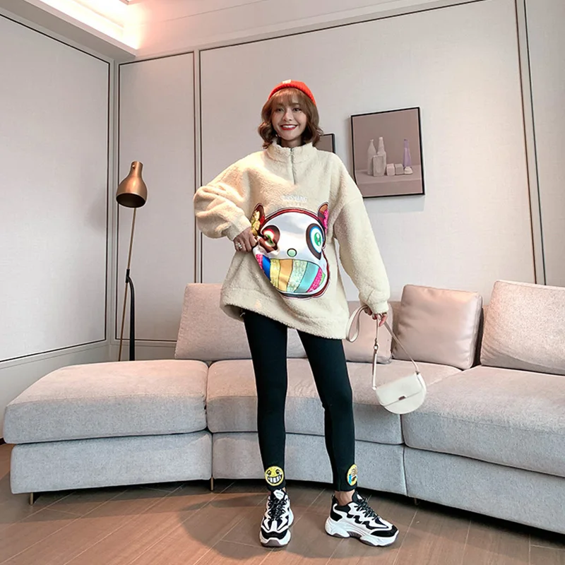 2019 Зимние трикотажные эластичные брюки с бисером толстые женские тонкие