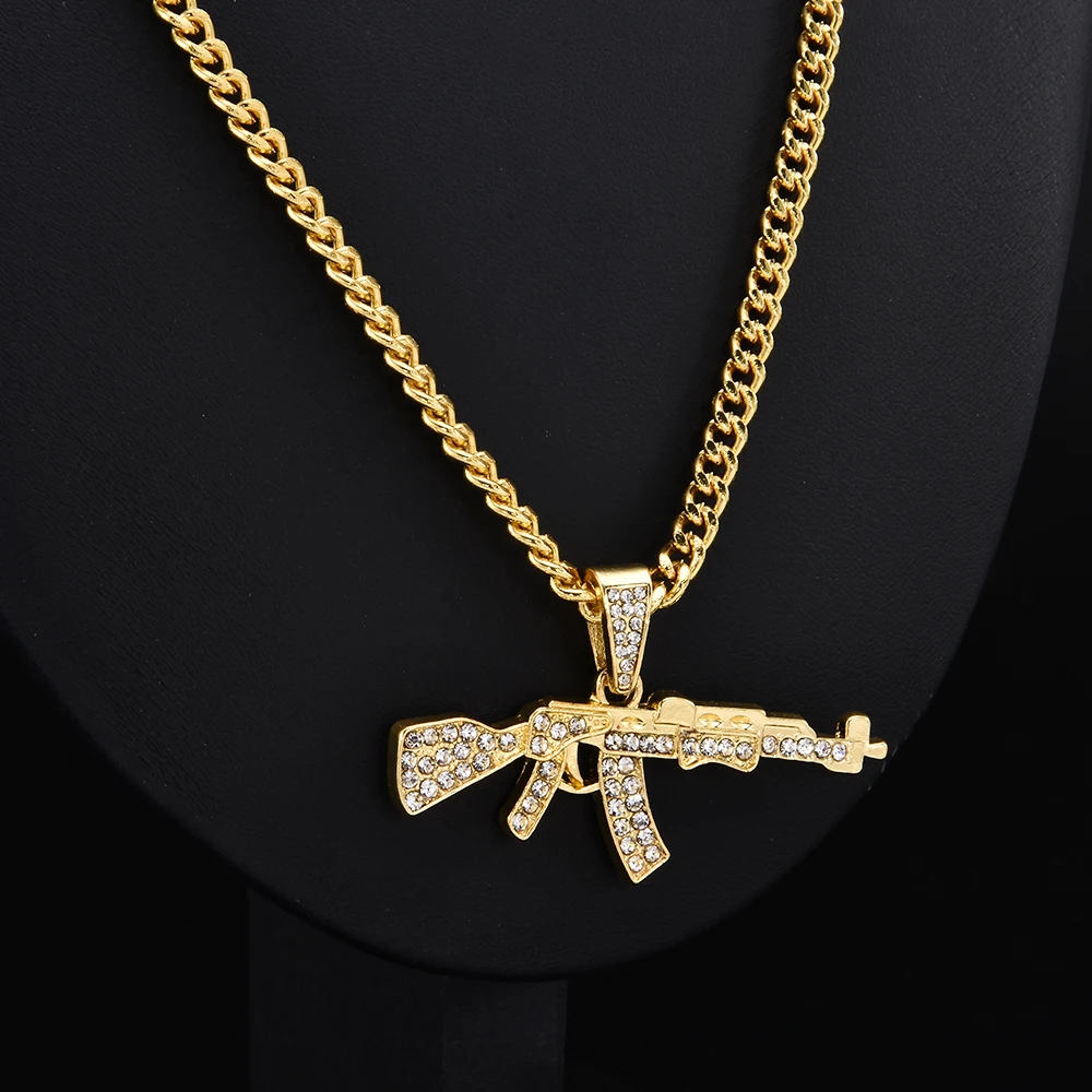 

Fashion Choker Necklaces for Women 2020 Gun Pendant Crystal Rhinestone Chain Necklace Women Men Punk Chains Jewelry Gift