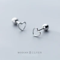 modian real 925 sterling silver hollow simple hearts classic stud earrings fashion tiny earring for women fine jewelry