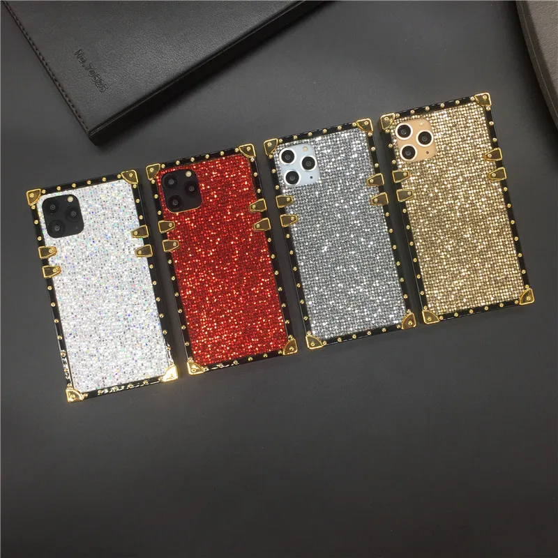 Роскошный блестящий чехол для iphone 11 PRO MAX 7 8 Plus 6 6S с блестками квадратный чехлы 12 XS X
