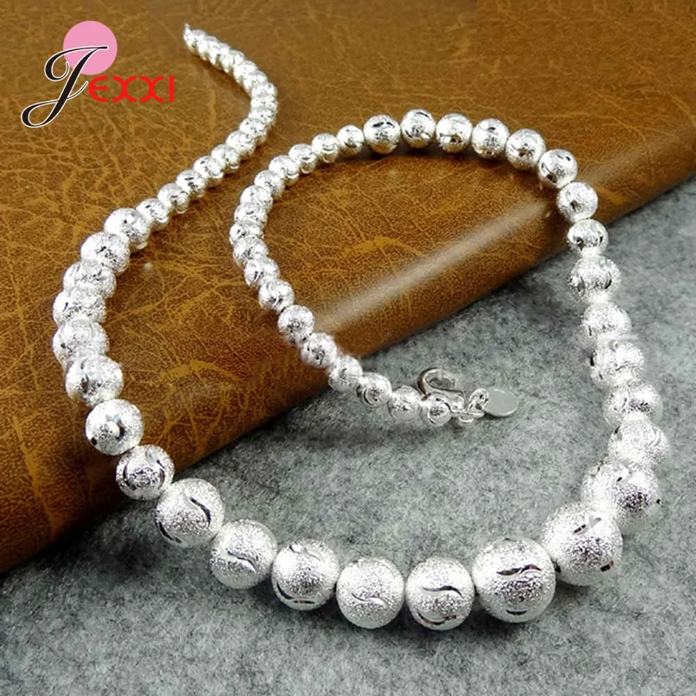 

New Fashion Big Round Beads Necklaces For Women Girls 925 Sterling Silver Bohemia Style Fashion Jewelry Necklaces For Birthday