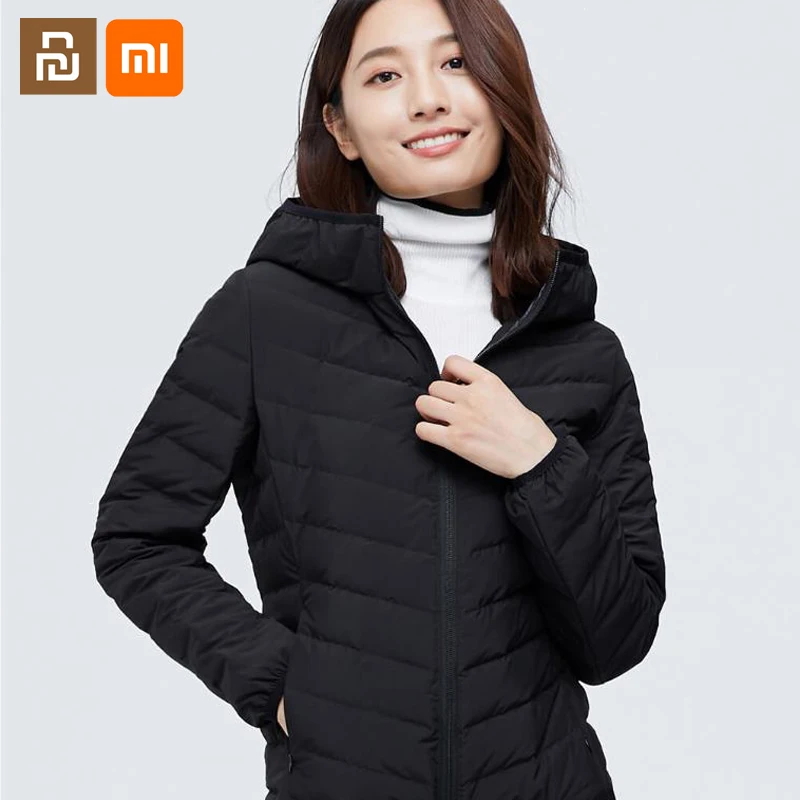 

youpin youpin lightweight short hooded down jacket slim straight-fill seamless women's down jacket 90% white duck down