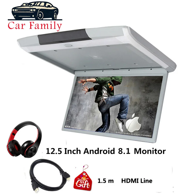 Монитор в машине 12,5 дюймов Android 8,1 откидной экран на крышу автомобиля wifi/HDMI/USB/SD/FM/Bluetooth/динамик/игра MP5 Потолочный телевизор для автомобиля