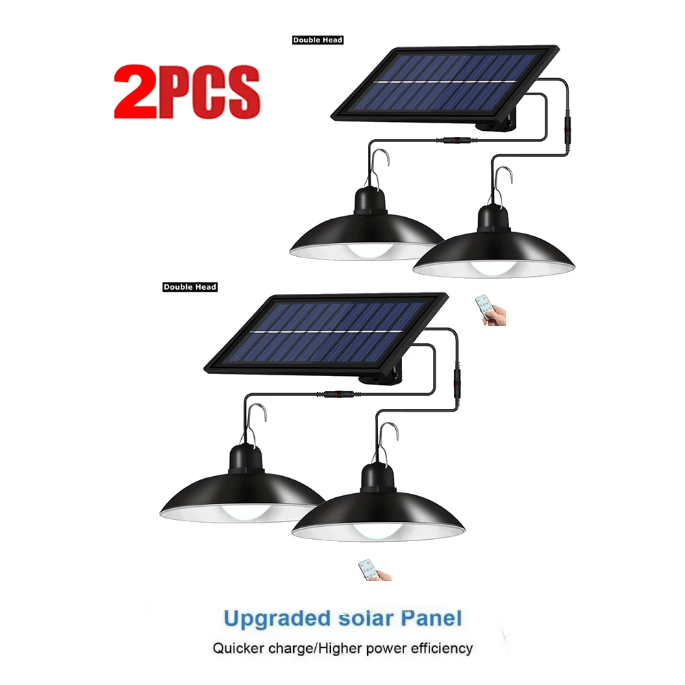 

2 pcs remote 30 led 2 head Retro Lampshade solar pendant light waterproof outdoor solar lamp 3M extension line super bright lamp