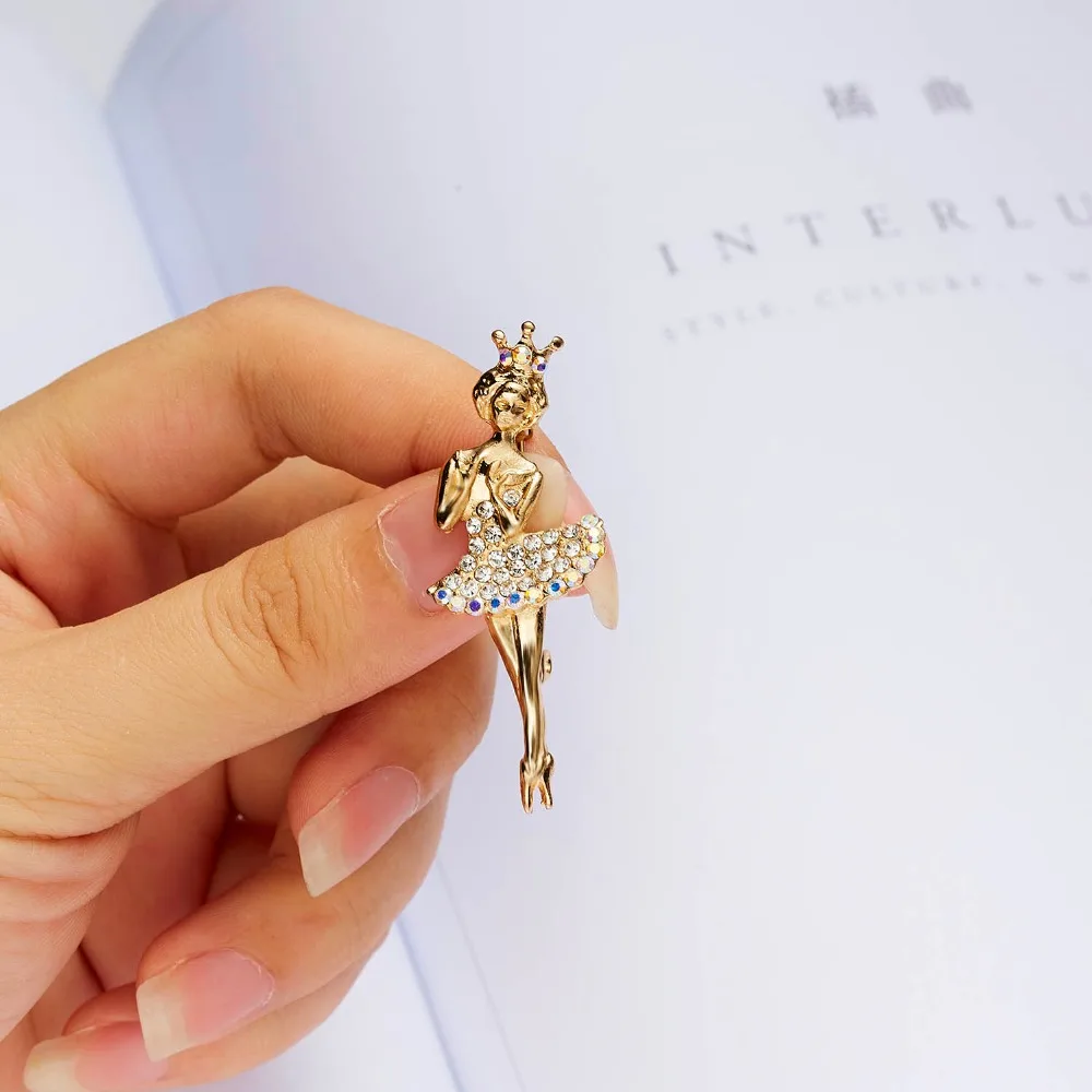 Мода Rhinestone танцы мальчик и девочка чертежное масло фигурка персонажа брошка заколка для женщин Девушка эмаль платье маленькое платье аксессуары