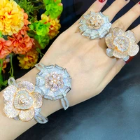 kellybola fashion luxury large flower full cubic zirconia bracelet ring set womens wedding daily anniversary boutique jewelry