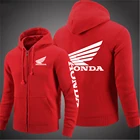 Модная трендовая толстовка с капюшоном для мотоцикла Honda, худи с принтом логотипа автомобиля Honda, флисовый теплый пуловер, куртка, Мужская Красная толстовка на молнии