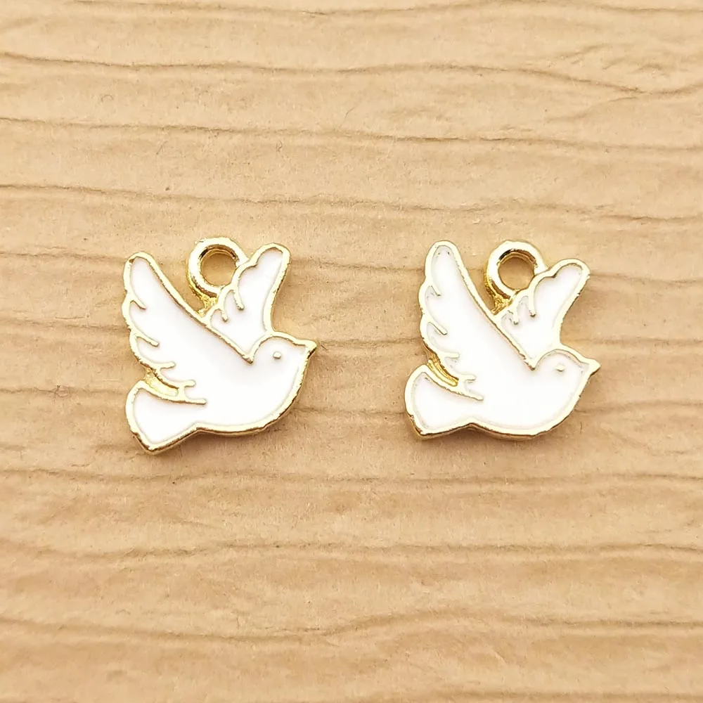 

10pcs 10x10mm small enamel dove charm for jewelry making cute earring pendant bracelet charm necklace charms diy finding