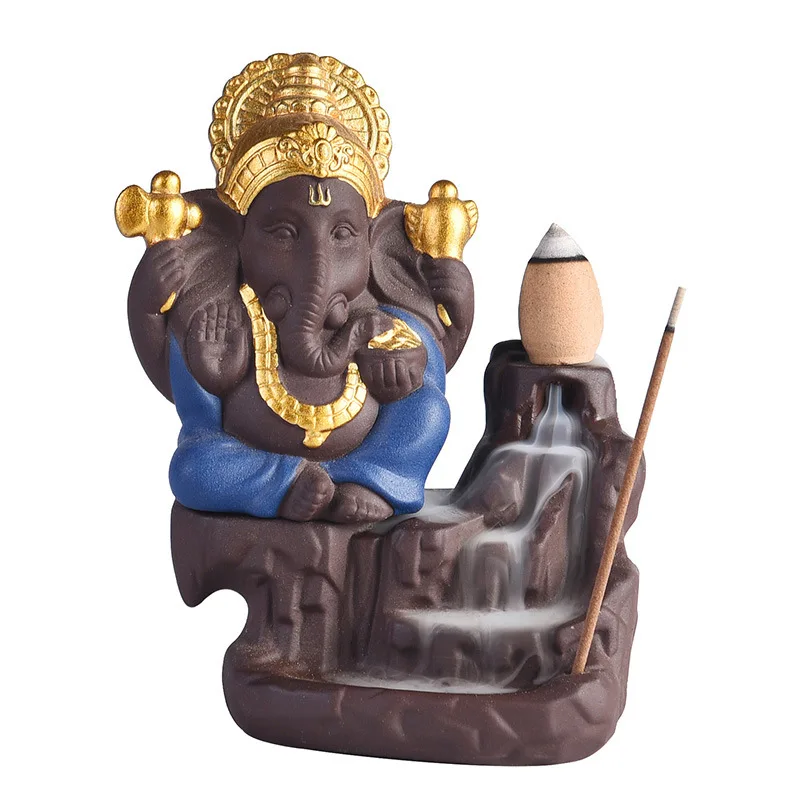 

Elephant Head God Backflow Incense Burner Purple Sand High Mountains and Flowing Water Southeast Asia Creative Ornaments