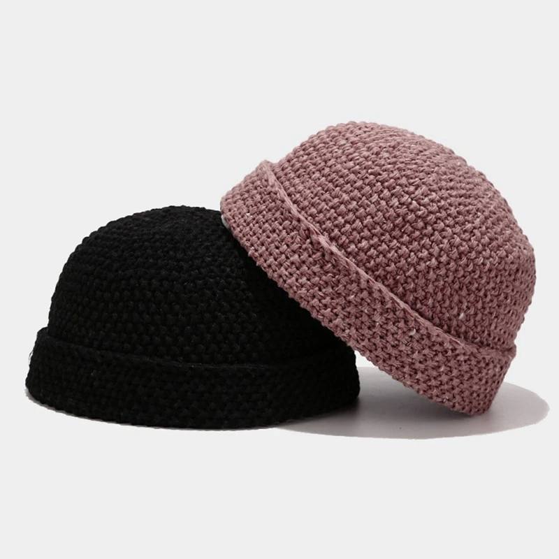

Unisex Winter Chunky Knit Beanie Hat Solid Cuffed Brimless Hip Hop Ski Skull Cap