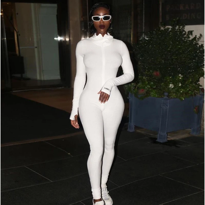 

Женский комбинезон с высокой горловиной, комбинезон в рубчик с длинным рукавом и молнией, комбинезоны хаки, Новое поступление 2020