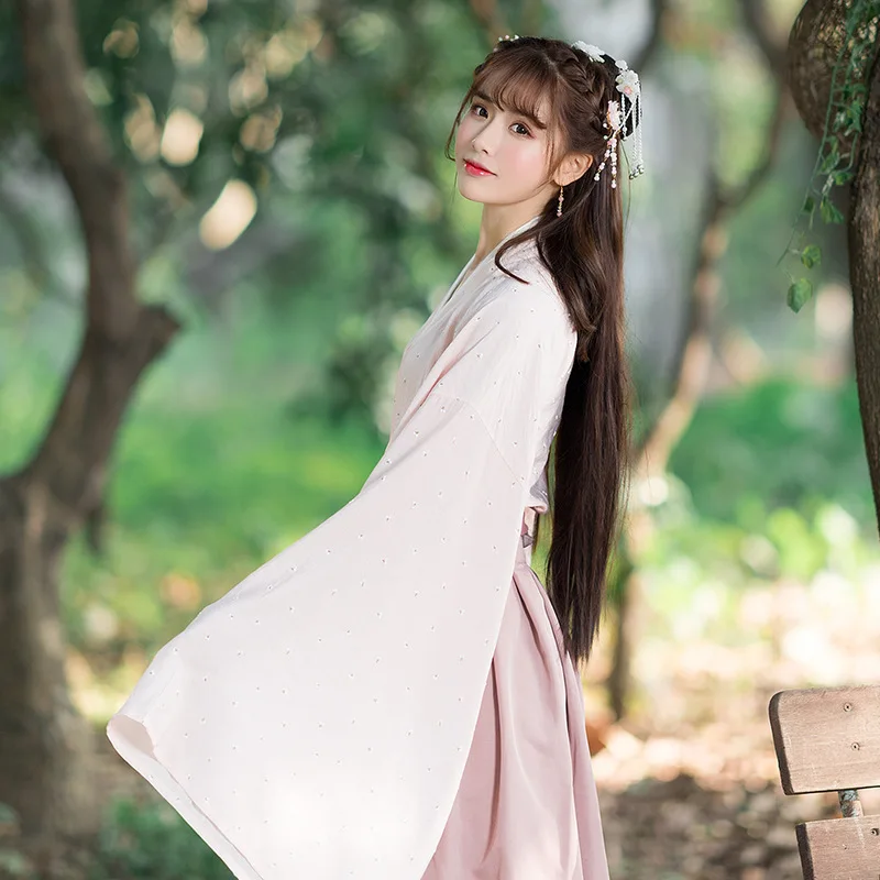 2019 розовый китайский традиционный костюм hanfu Женский Топ Dynastie Tang современный