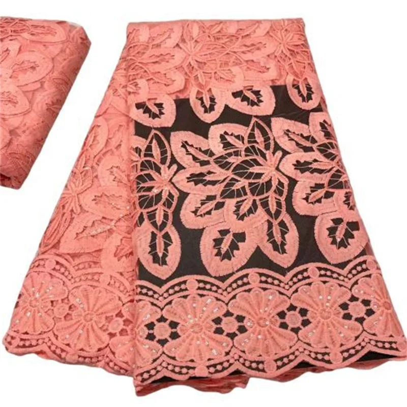 

Pink African Milk silk Lace Fabric With 3D Flower Mix Sequins Mesh Lace Sew Clothes Traditional Wear Evening Gown