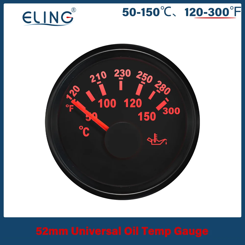 

ELING 52mm Universal Engine Oil Temp Gauge Temperature Meter 50-150℃ 9-32V Red Backlight for Car Boat Waterproof