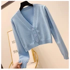 Укороченный женский кардиган на весну и осень, короткая вязаная кофта кардиган, черный, белый, бежевый, синий, зеленый кардиган для женщин