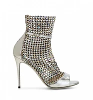woman open toe sandals in silver tone ayers skin mesh insert tiny crystals galaxia sandal strass 105 shoes