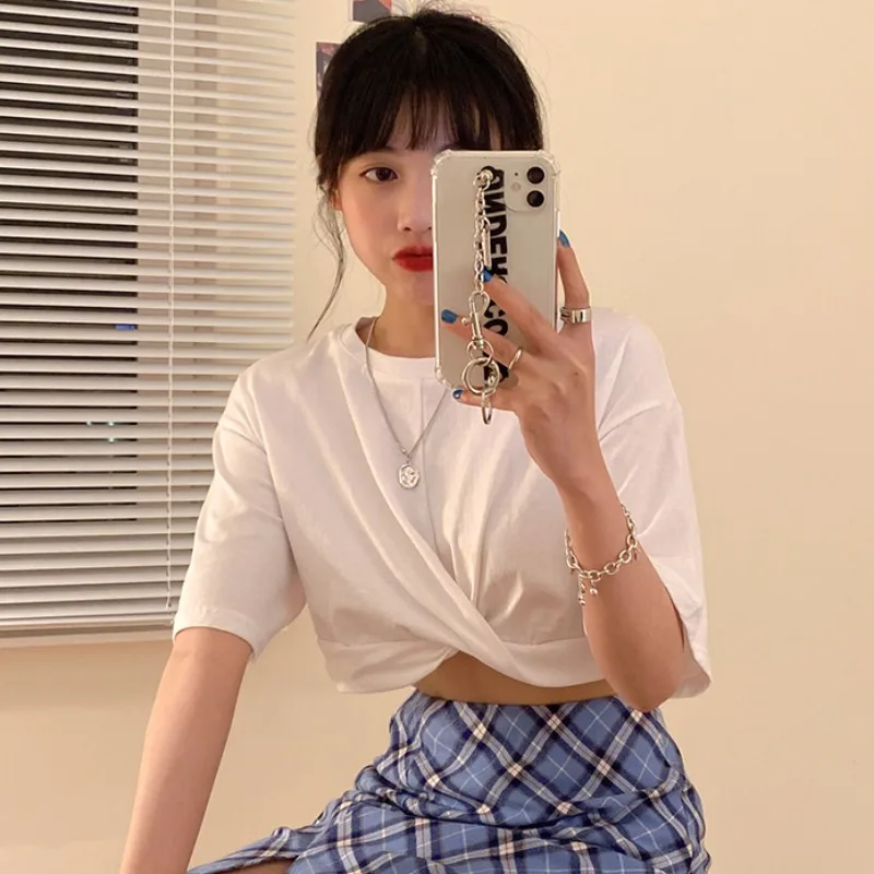 

2021 New Summer Niche Design Sense Short Bottoming Shirt Top Women's Fashionable Ins Loose White Short Sleeve T-shirt