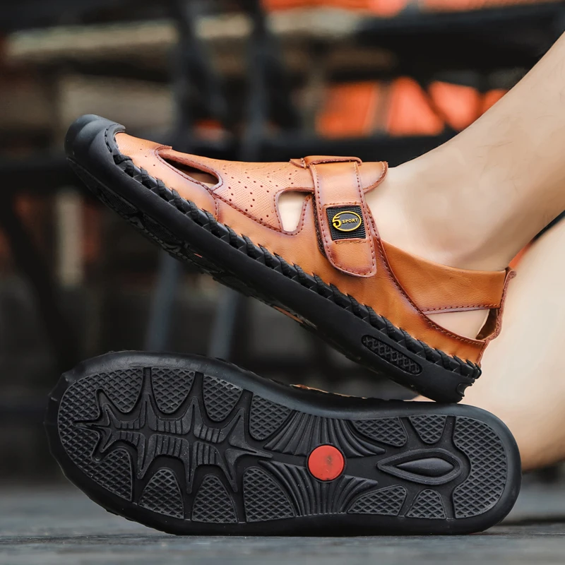 

Fashion Summer New Men Casual Shoes Genuine Leather Men Sandals Handmade Comfortable Beach Sandals Man Fashion Outdoor Slipper