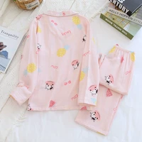 springsummer 2021 new ladies 100 cotton pajamas suit cute soft and comfortable home service thin large size home service women