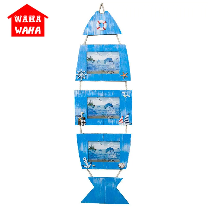 Фоторамка в стиле ретро висячий морской деревянный форме рыбы фоторамка для дома