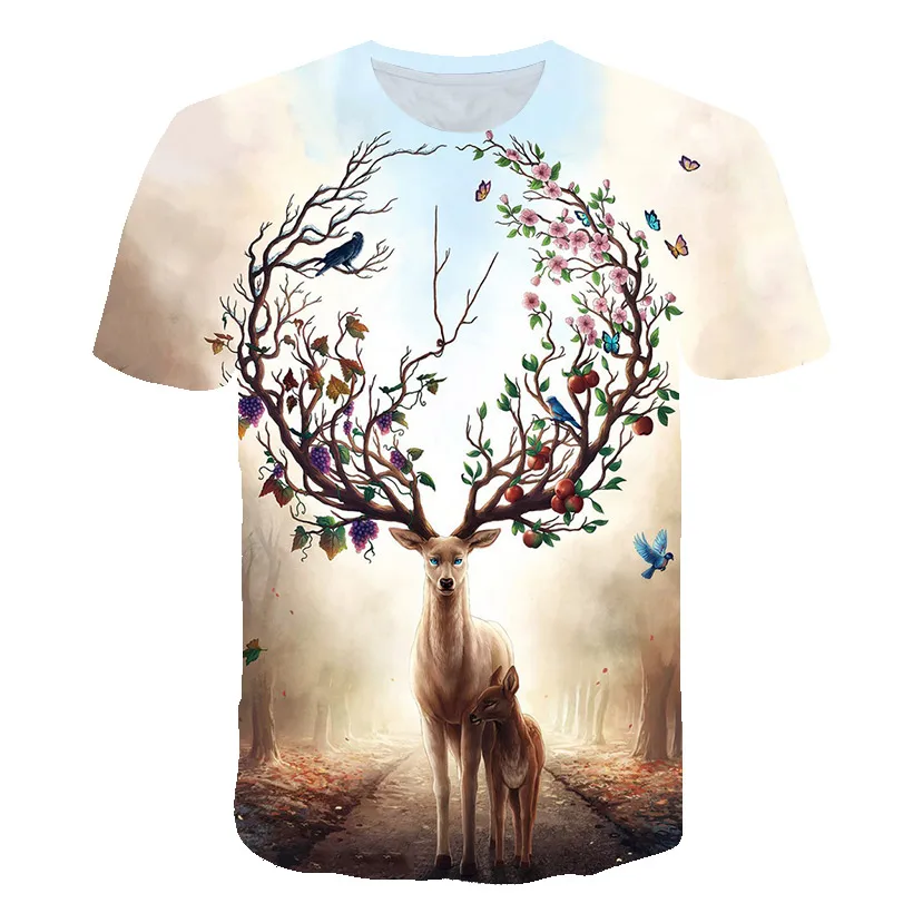 

Glowing deer animal 3 d printing children t-shirts with short sleeves harajuku/deer t-shirts boys and girls 4-14Y