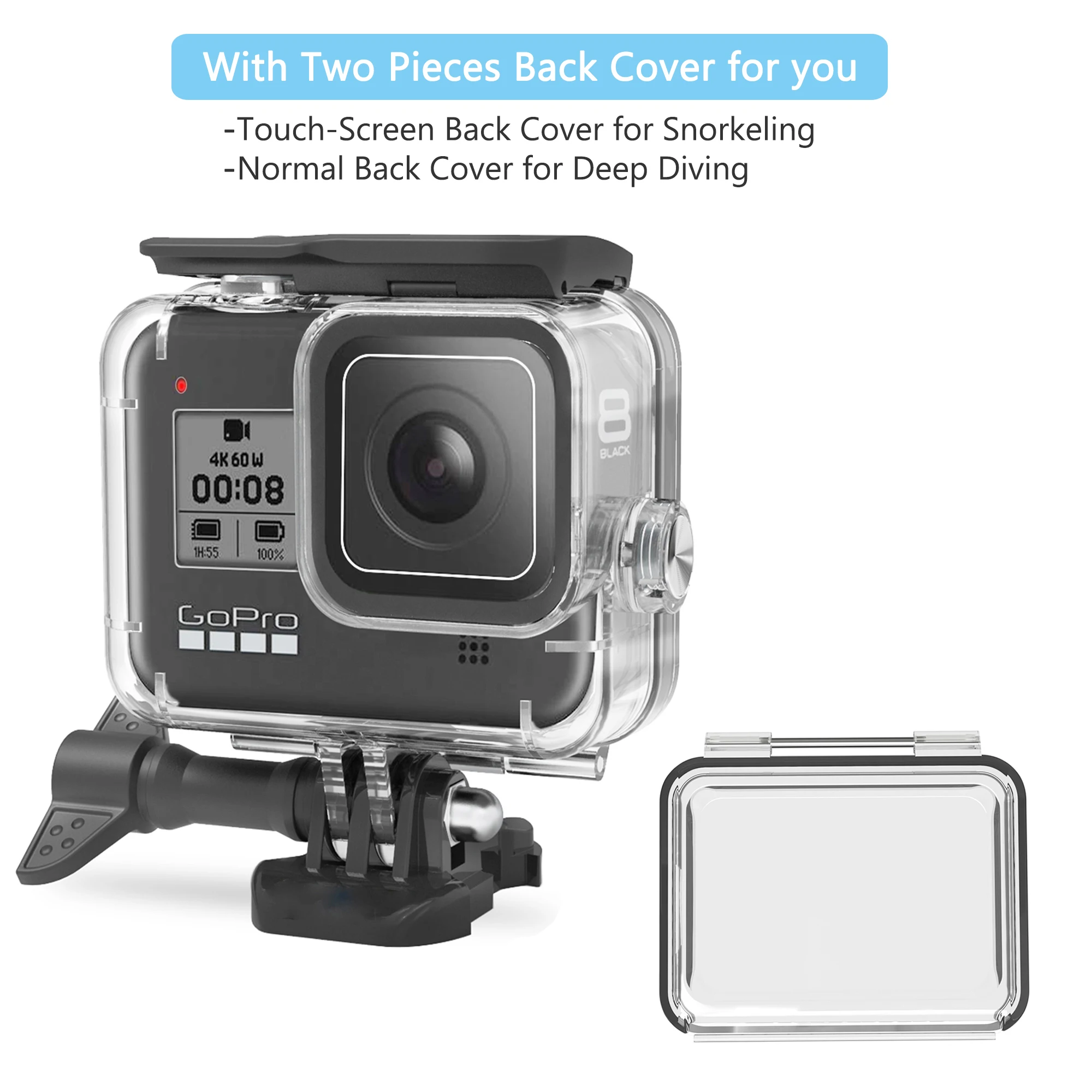 Водонепроницаемый чехол Hopcorner GoPro Hero 8 с сенсорным экраном защитный 60 м для