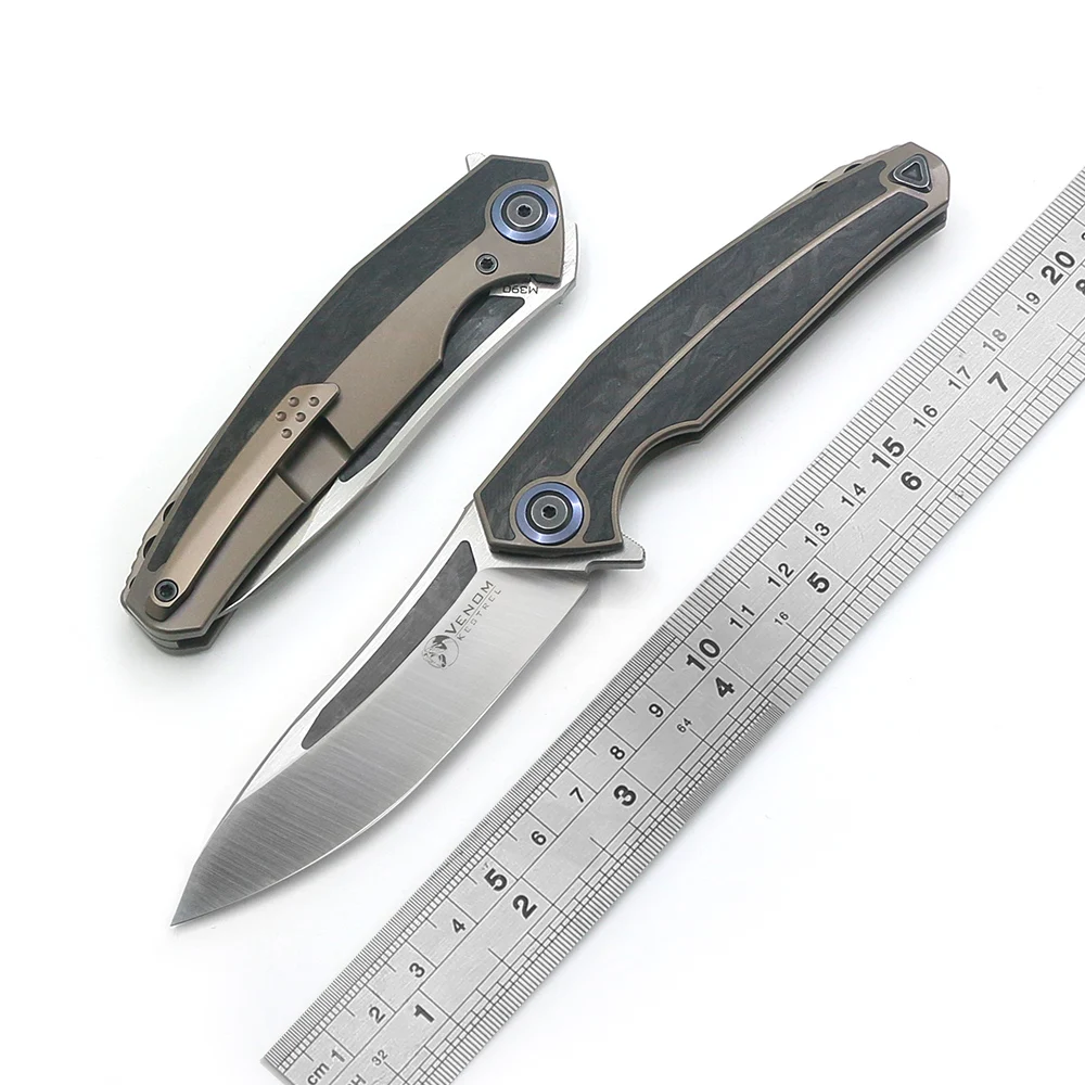 

Kevin John VENOM KESTREL Folding Knife M390 Blade Titanium+CF Handle Utility Camping Hunting Survival Pocket Kitchen EDC Tools