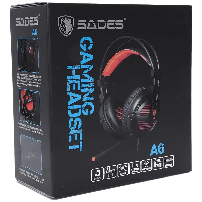Оригинальные SADES A6 стерео 7,1 Pro игровая гарнитура наушники с микрофоном