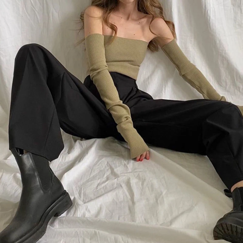 

Sexy Off Shoulder Slash Neck Long Sleeve Tube Top T shirt Summer Tops Fashion office Casual Autumn Top Skinny Slim Solid Female